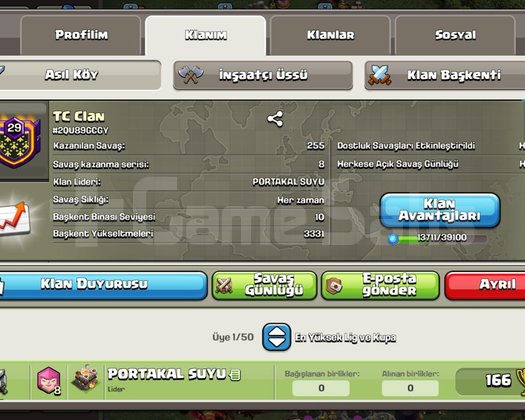29 seviye TC Clan acil satılık