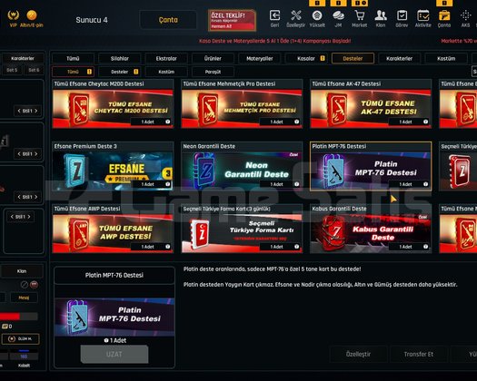 Sınırsızlı 36K Materyalli 52 Seviye Zula Hesabı