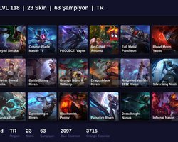 TR / 118 LVL + 23 SKİN + UNRANKED !!