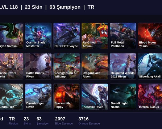 TR / 118 LVL + 23 SKİN + UNRANKED !!