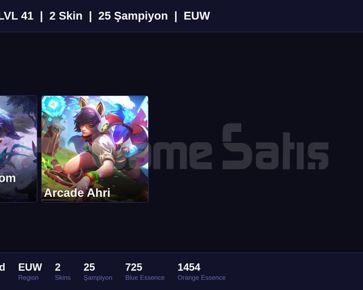 EUW / 41 LVL + 2 SKİN + UNRANKED !!