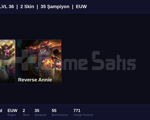 EUW / 36 LVL + 2 SKİN + GOLD MMR !!