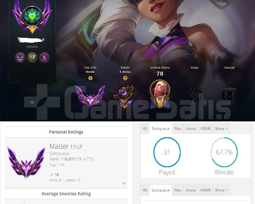 MASTER 19 LP +250 LP LOBİ 21 WİN 10 LOSE +30 LP