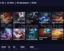 EUW / 63 LVL + 13 SKİN + GOLD II !!