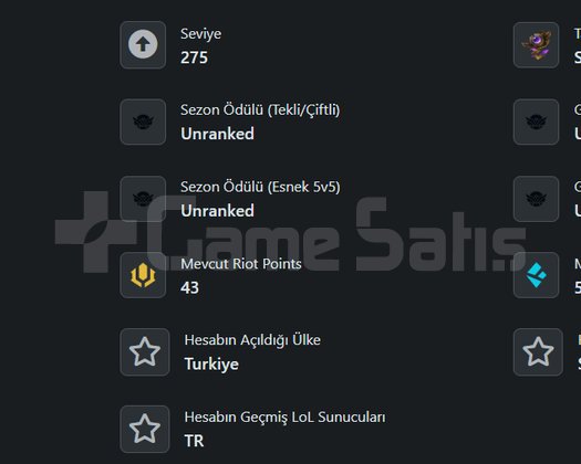 TR Platin 4 LOL Hesabı 172 Şampiyon 369 Kostüm