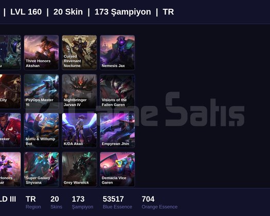TR / 160 LVL + 20 SKİN + EMERALD III !!