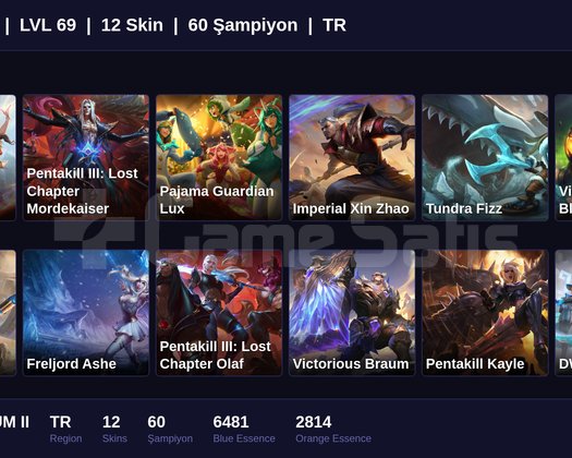 TR / 69 LVL + 12 SKİN + PLATINUM II !!