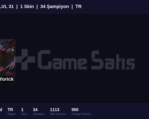 TR / 31 LVL + 1 SKİN + FRESH + RANK HAZIR !!