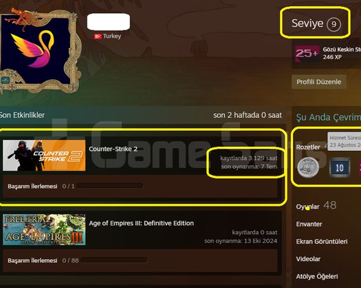 TR HESAP+40K OYUN+ 11 MADALYA 1261 WİN 3129 SAAT