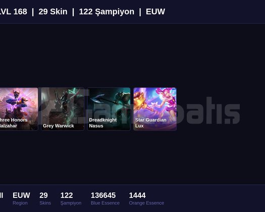 EUW / 168 LVL + 29 SKİN + SILVER II !!