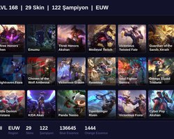 EUW / 168 LVL + 29 SKİN + SILVER II !!