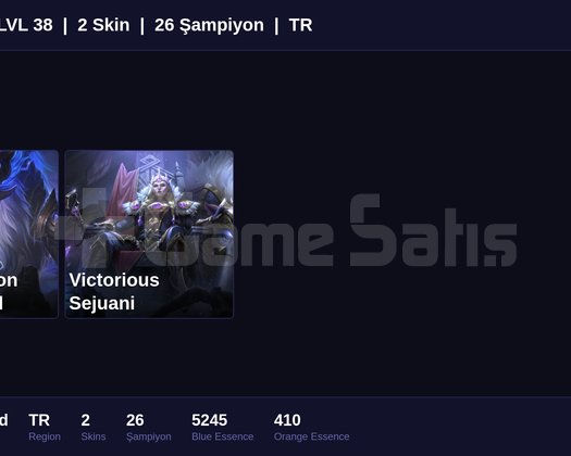TR / 38 LVL + 2 SKİN + PLAT MMR !!