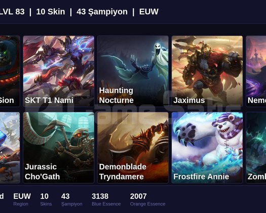 EUW / 83 LVL + 10 SKİN + UNRANKED !!