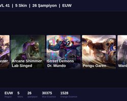 EUW / 41 LVL + 5 SKİN + GOLD IV !!