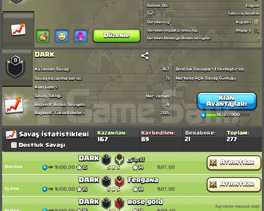 9 LVL DARK İSİMLİ 71 SERİLİ DERECESİZ KLAN