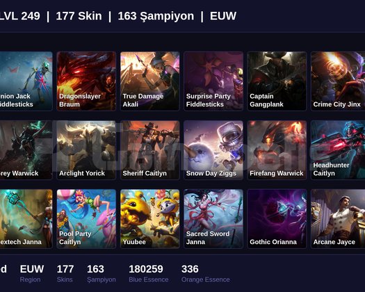 EUW / 249 LVL + 177 SKİN + UNRANKED + 2023 ACC