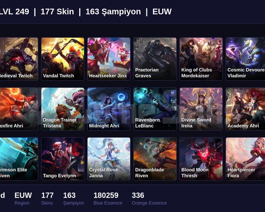 EUW / 249 LVL + 177 SKİN + UNRANKED + 2023 ACC