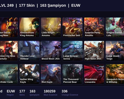 EUW / 249 LVL + 177 SKİN + UNRANKED + 2023 ACC
