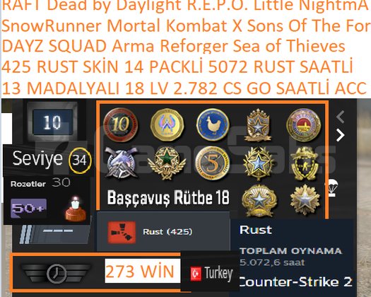 5075 RUST SAAT 425 SKİN 14 PACK RUST DAYZ SQUAD Ar