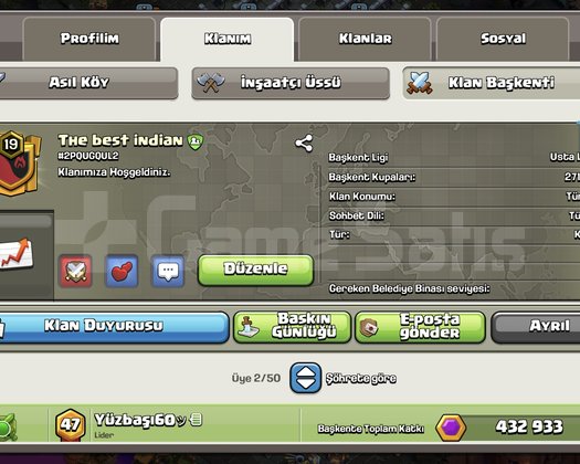 19 SEVİYE KRİSTAL 1 LİGİ MÜKEMMEL KLAN