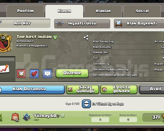 19 SEVİYE KRİSTAL 1 LİGİ MÜKEMMEL KLAN