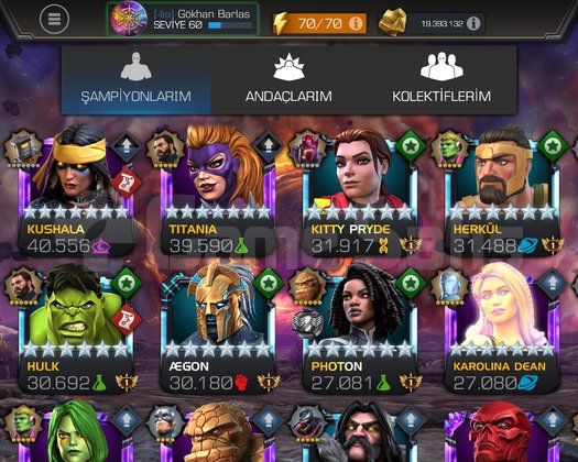 Marvel şampiyonlar turnuvası Max + Max hesap