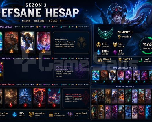 S3 LoL Hesabı | 155 Şampiyon | 95 Kostüm | Zümrüt2