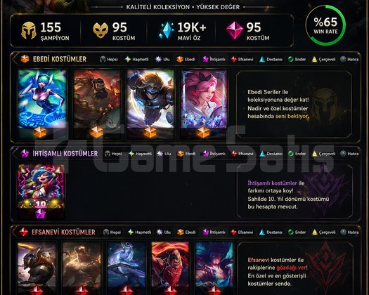 S3 LoL Hesabı | 155 Şampiyon | 95 Kostüm | Zümrüt2