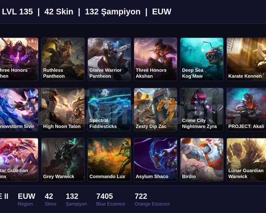 EUW / 135 LVL + 42 SKİN + BRONZE II !!