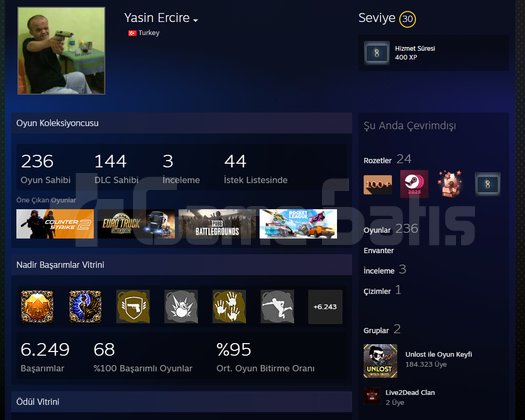 236 OYUNLU BANSIZ STEAM HESABI