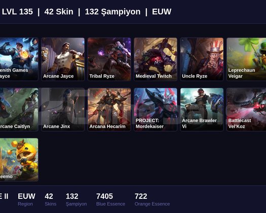 EUW / 135 LVL + 42 SKİN + BRONZE II !!