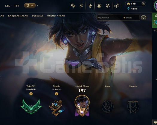 LOL TR ZÜMRÜT 3 HESAP FULL ŞAMPİYON + 12 KOSTÜM
