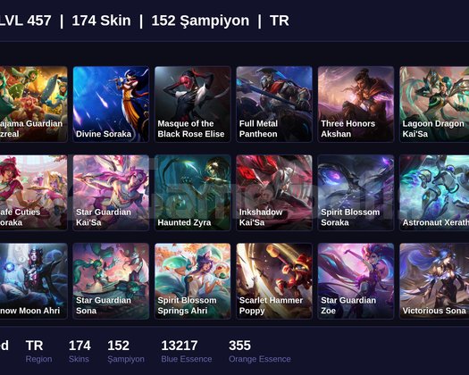 TR / 457 LVL + 174 SKİN + UNRANKED + MAİL DEĞİŞEN