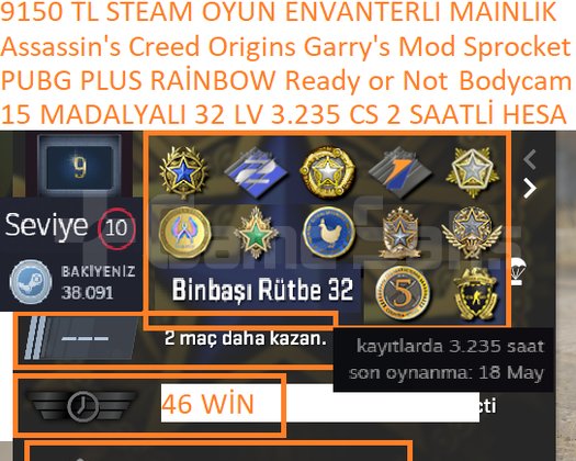 PUBG PLUS RAİNBOW Assassins Creed Origins 9.150 T