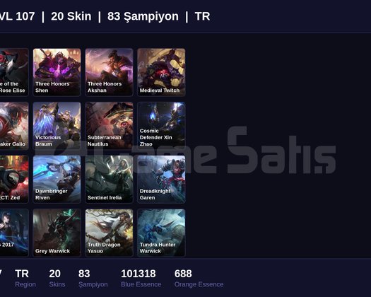 TR / 107 LVL + 20 SKİN + GOLD IV + 100K ÖZ !!