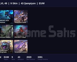 EUW / 49 LVL + 9 SKİN + ZÜMRÜT MMR + MAİL !!