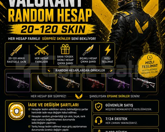 VALORANT KALİTELİ RANDOM HESAP | 20-120 SKİN |