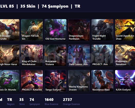 TR / 85 LVL + 35 SKİN + UNRANKED !!