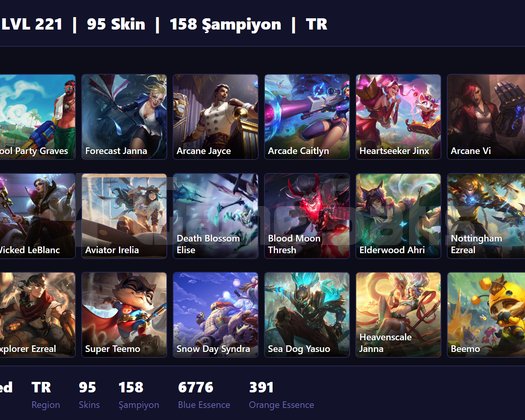 TR / 221 LVL + 95 SKİN + UNRANKED !!