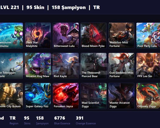 TR / 221 LVL + 95 SKİN + UNRANKED !!