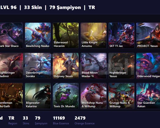 TR / 96 LVL + 33 SKİN + UNRANKED !!