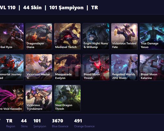 TR / 110 LVL + 44 SKİN + GOLD IV !!