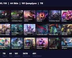 TR / 110 LVL + 44 SKİN + GOLD IV !!