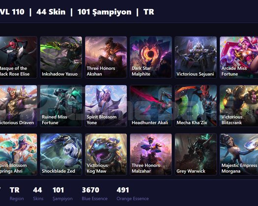 TR / 110 LVL + 44 SKİN + GOLD IV !!