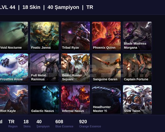 TR / 44 LVL + 18 SKİN + FRESH + UNRANKED !!