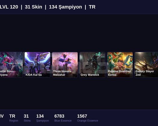 TR / 120 LVL + 31 SKİN + SILVER IV !!