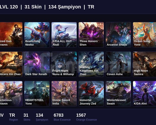 TR / 120 LVL + 31 SKİN + SILVER IV !!