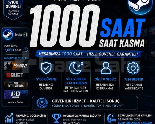 Steam Oyun Saati Kasma Hizmeti - 1000 Saat