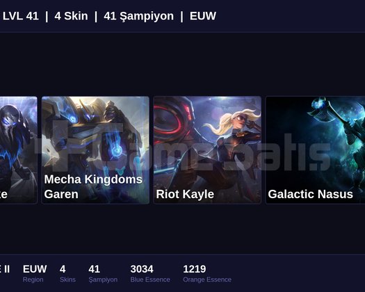 EUW / 41 LVL + 4 SKİN + BRONZE II !!