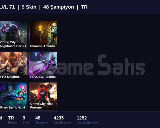 TR / 71 LVL + 9 SKİN + UNRANKED !!